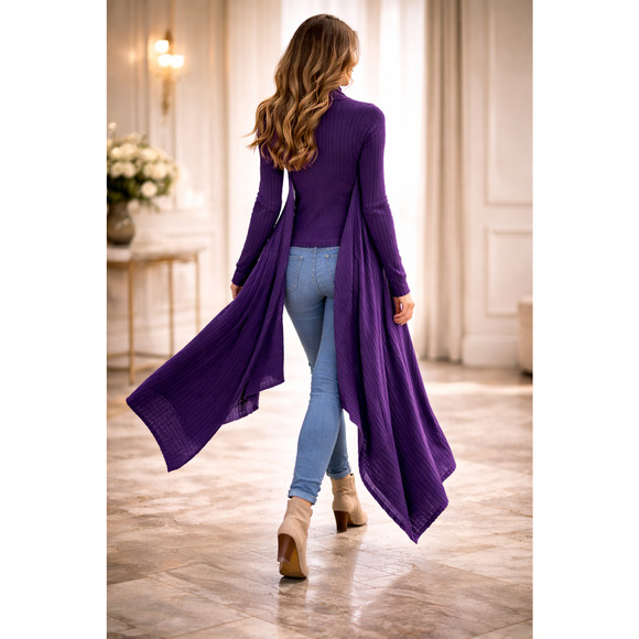 Designer Merino Wool Cashmere Sculpted Front-Drape Wrap Top - Picture 6 of 16